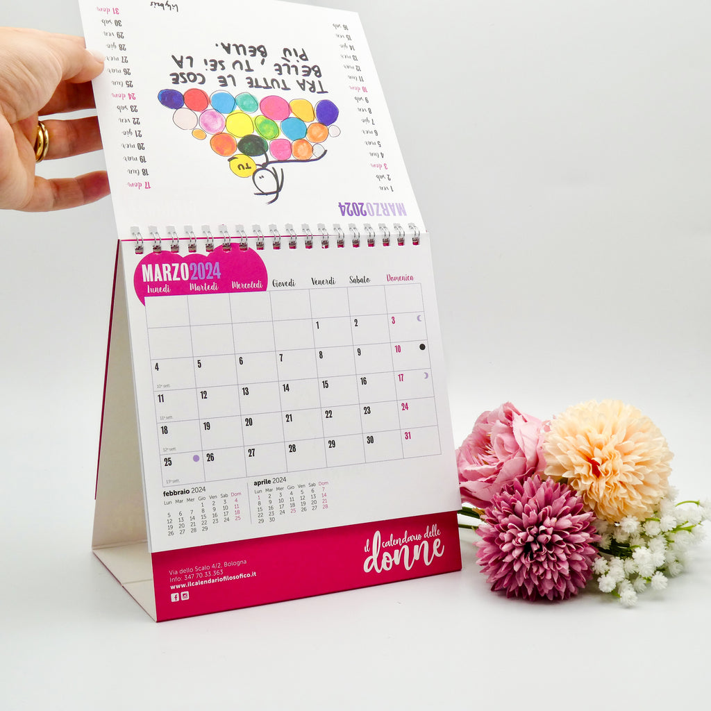 Calendario da Tavolo 13 Mesi 2024 Spiralato Flowers con Decori Floreali